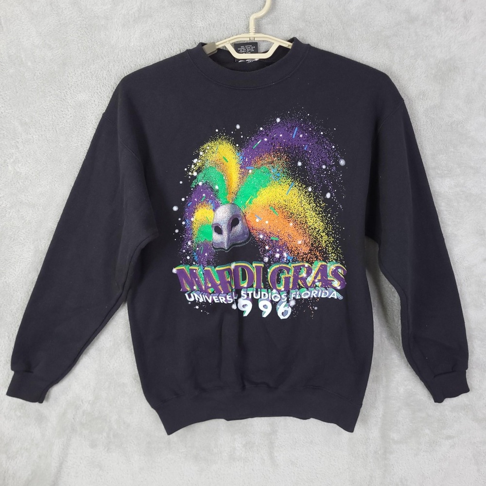 Vintage Universal Studios Mardi Gras Sweatshirt Mens Large Black 90s 1996